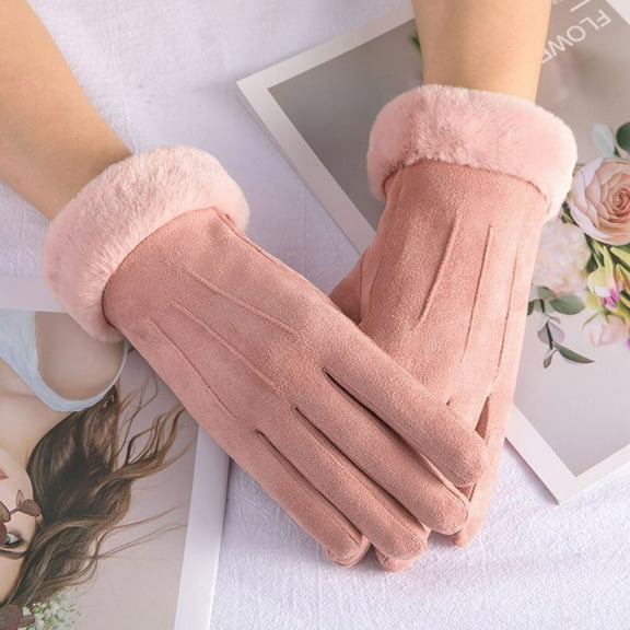 Lilgiuy Women's Winter Warm Gloves Fashion Solid Color Suede Lovely Daily Thickened Coldproof Soft Mittens for Climbing Sledding Snowboarding Pink