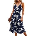 thumbnail image 1 of Lilgiuy Women'sV-Neck Sleeveless Printed Print Mid Claf Dresses +Belt Dark Blue,10 Fall Dresses for 2022 Spring Winter, 1 of 5