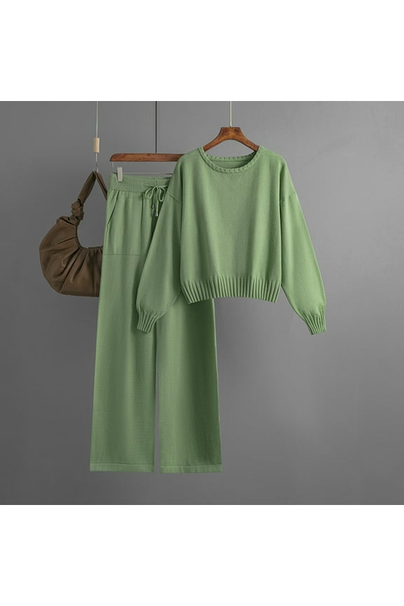 Womens 2023 Fall Track Suits 2 Piece Outfits Matching Sets Long Sleeve Knit Pullover Sweater Tops Wide Leg Pants for Carnival Time