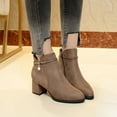 thumbnail image 1 of Lilgiuy Womens Ankle Booties Fall Winter Solid Color Flock Boots Chunky Heel Middle Heel Short Boots Pointed Toe Boots Khaki, 1 of 6