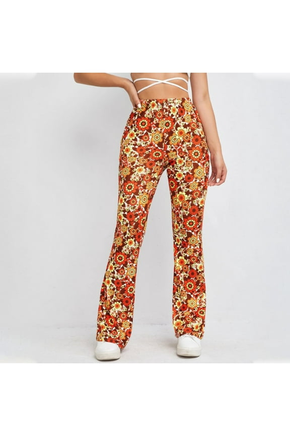 Womens Casual Long Pants High Waist Summer Printed Pants Yellow 12(XXL) Fall Fashion 2022 Spring Winter