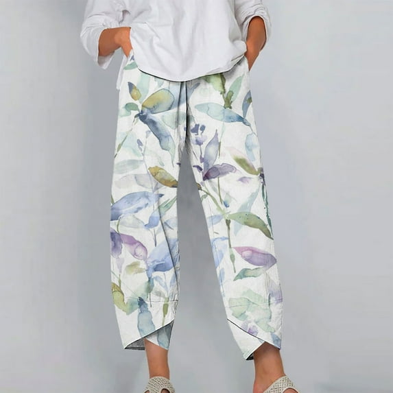 Lilgiuy Womens Elastic Waist Buttons Printing Thin Stretch Skinny Pants Trousers for Camping Climbing