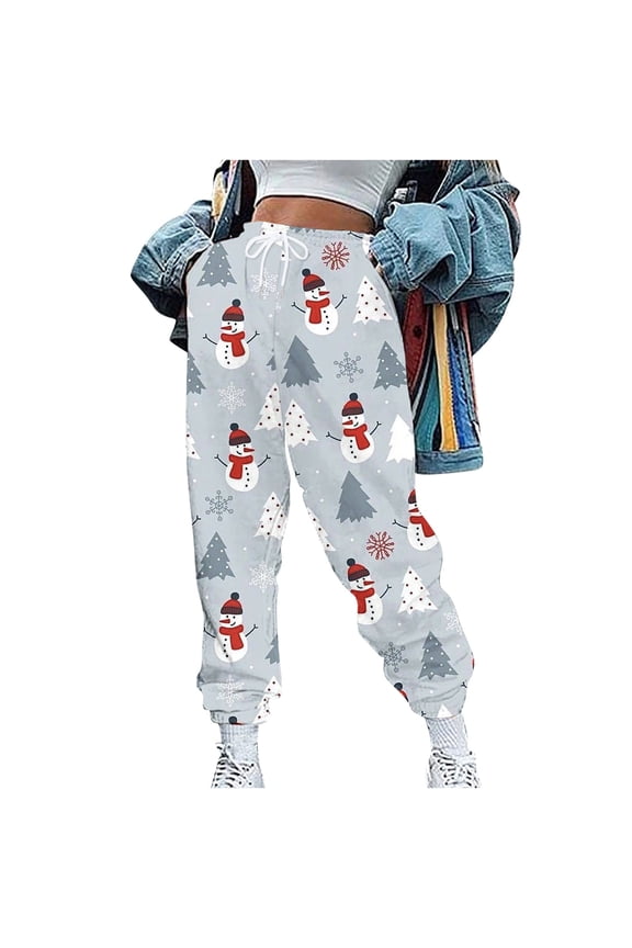 Womens Fashion Casual Christmas Printed Drawstring Tight Leggings Elastic Waist Long Pants Trousers Fall Fashion for 2022 Spring Winter