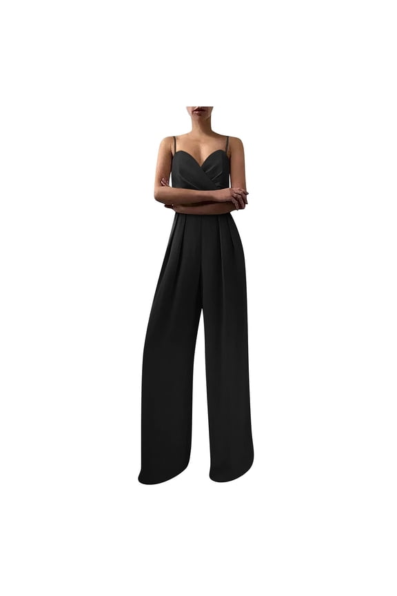 Womens Fashion Summer Solid Casual Camis Sleeveless Suspender Jumpsuit Black 8 2022 Fall Winter