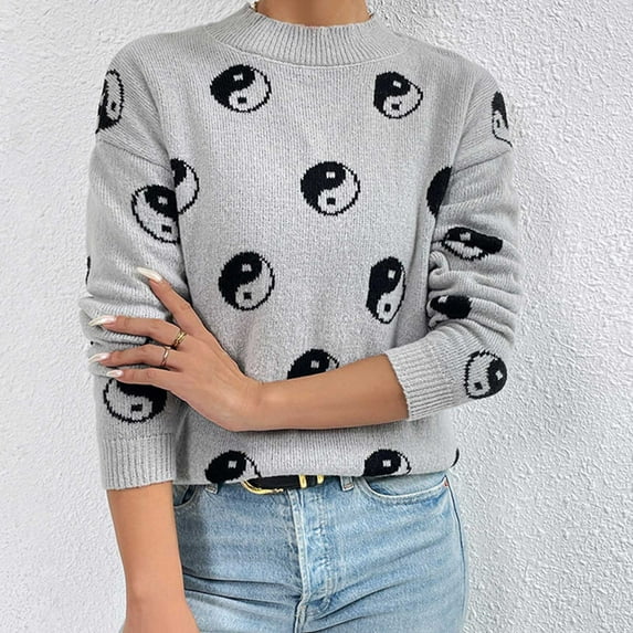 Lilgiuy Womens Halloween Sweaters Fashion Long Sleeves Solid Color Crew Neck Loose Trend Tops Blouse Knitted Sweater for Going Out