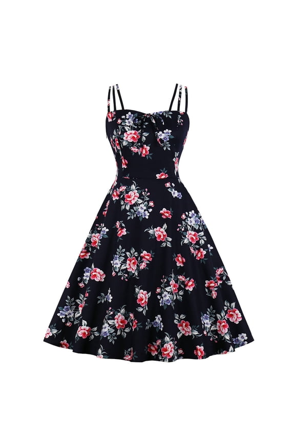 Womens Holiday Floral Printing Sleeveless Lacing Slim Fit Dress Fall Dresses for 2022 Spring Winter