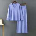 thumbnail image 1 of Lilgiuy Womens Knit Pajamas Set Solid Color V Neck Long Sleeve Pj Set Matching Outfits Top and Pant Leisurewear Casual Sweatsuits for Work School, 1 of 5