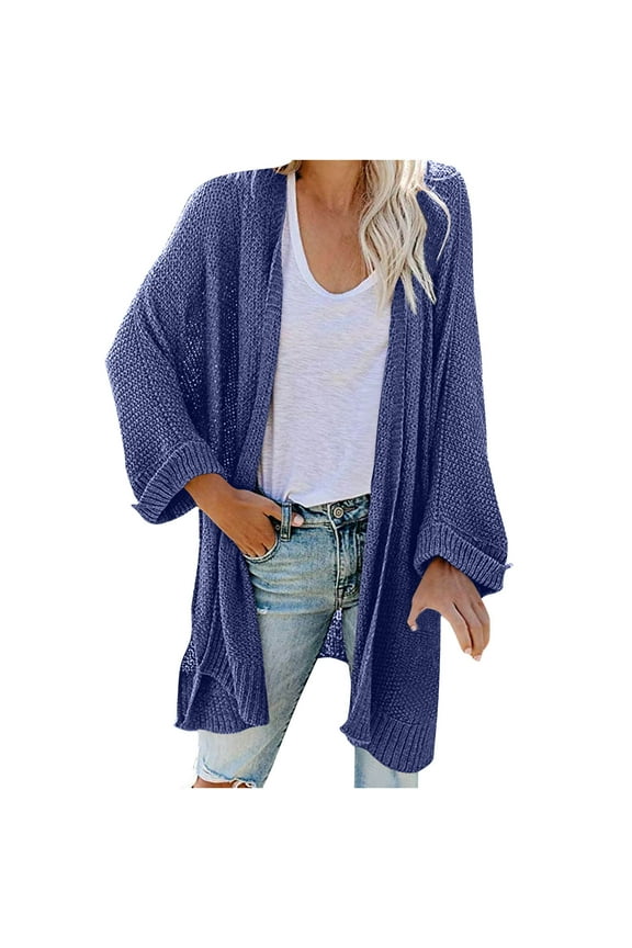Womens Knitted Maxi Open Front Cardigan Wrap Long Sleeve Tops(Blue,4) Fall Dresses for 2022 Spring Winter
