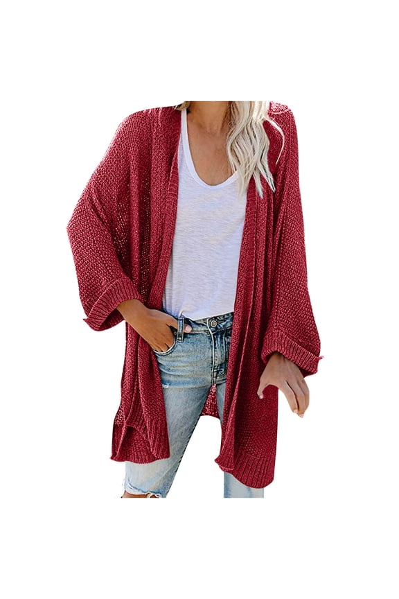 Womens Knitted Maxi Open Front Cardigan Wrap Long Sleeve Tops(Wine,4) Fall Dresses for 2022 Spring Winter