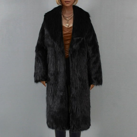 Lilgiuy Womens Ladies Warm Faux Furry Coat Jacket Winter Turn Down Collar Outerwear Black,8(L) Winter Clothes for 2022