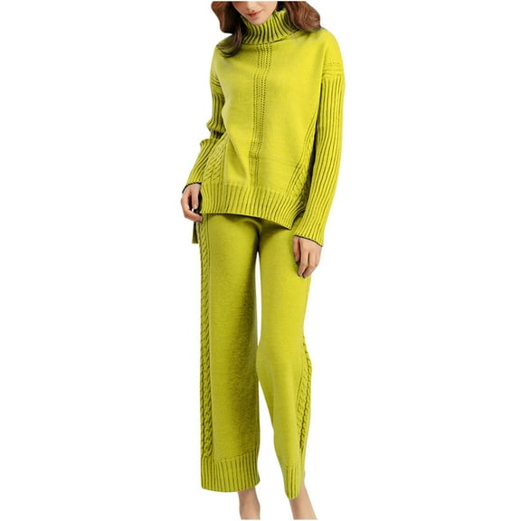 Lilgiuy Womens Leisure Knit Sets Two Piece Turtleneck Long Sleeve Pullover Sweater Tops Soft Comfort Pants Tracksuit Gift for Your Girlfriend Wife Mom