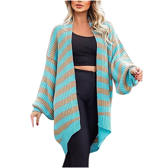 Lilgiuy Womens Long Sleeve Knit Cardigans Loose Slouchy Oversized Cardigan Sweaters CoatBlue4 Winter Dresses for 2022