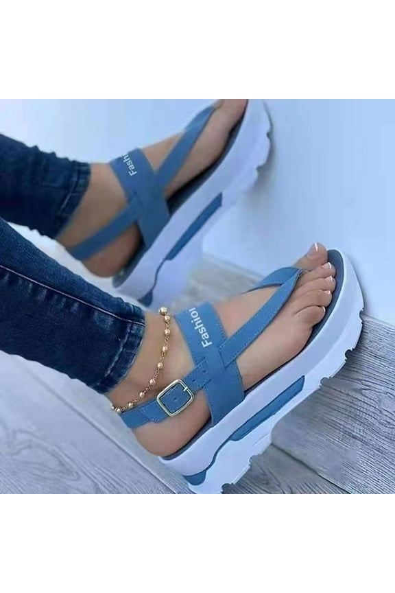 Womens Platform Wedge Flip Flops Summer Casual Sandals Comfort Soft Sole Arch Support Slides Thong Outdoor Sandals Open Toe Ankle Strappy Beach Shoes(Light Blue)