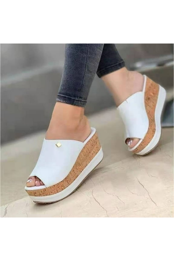 Womens Platform Wedge Sandals Peep Toe Slip on Slide Sandals Lightweight Wedges Mules Dress Summer High Heel Slippers for Easter Day Saint Patrick's Day(White,11)