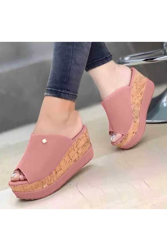 Womens Platform Wedge Sandals Peep Toe Slip on Slide Sandals Lightweight Wedges Mules Dress Summer High Heel Slippers for Tennis(Pink,6.5)