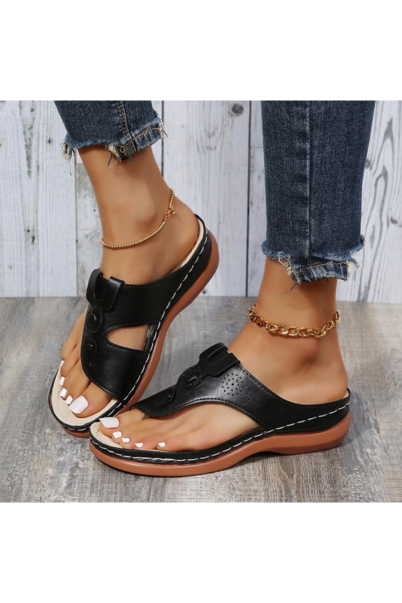 Womens Platform Wedge Slippers Flip Flops Slip on Orthopedic Sandals with Arch Support Beach Shoes Thong Sandal Clearance Gifts for Your Co-workers(Black,9.5)