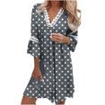 thumbnail image 1 of Lilgiuy Womens Printing Shoulder Three Quarter Sleeve V-Neck Regular Dress Gray Fall Dresses for 2022 Spring Winter, 1 of 5