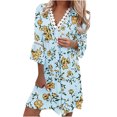 thumbnail image 1 of Lilgiuy Womens Printing Shoulder Three Quarter Sleeve V-Neck Regular Dress Light Blue 2022 Fall Winter, 1 of 5