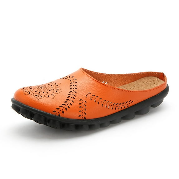 Lilgiuy Womens Shoes Solid Color Retro Hollow Out Carved Flower Slippers Slip on Summer Mules Closed Toe Slides Loafers for Outdoor Activities(Orange,9.5)