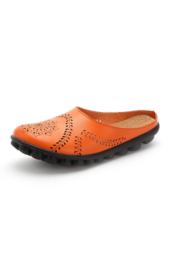 Womens Shoes Solid Color Retro Hollow Out Carved Flower Slippers Slip on Summer Mules Closed Toe Slides Loafers Outwear(Orange,4.5)