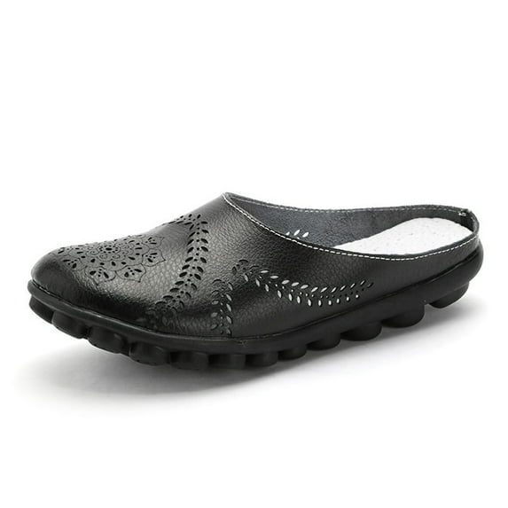 Lilgiuy Womens Shoes Solid Color Retro Hollow Out Carved Flower Slippers Slip on Summer Mules Closed Toe Slides Loafers for Gym Exercise(Black,7)