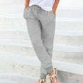 thumbnail image 1 of Lilgiuy Womens Solid Color Tapered Pants Cotton Linen Drawstring Elastic Waist Pants Casual Trousers With Pocket Beach Palazzo Pants, 1 of 5