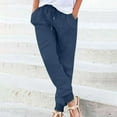 thumbnail image 1 of Lilgiuy Womens Solid Color Tapered Pants Cotton Linen Drawstring Elastic Waist Pants Casual Trousers With Pocket Travel Tactical Streetwear Pants, 1 of 5
