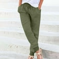 thumbnail image 1 of Lilgiuy Womens Solid Color Tapered Pants Cotton Linen Drawstring Elastic Waist Pants Casual Trousers With Pocket for Beach Party Vacation, 1 of 5