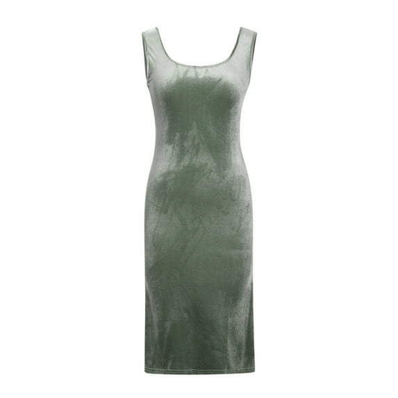 Lilgiuy Womens Temperament Elegant Knitted Split One-word Collar Slim Tube Top Sleeveless Midi Skirt Dresses for 2022