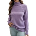 thumbnail image 1 of Lilgiuy Womens Turtleneck Sweater Solid Knitted Casual Raglan Sleeves Long Sleeve Tops BlousePurple8 2022 Fall Winter, 1 of 4