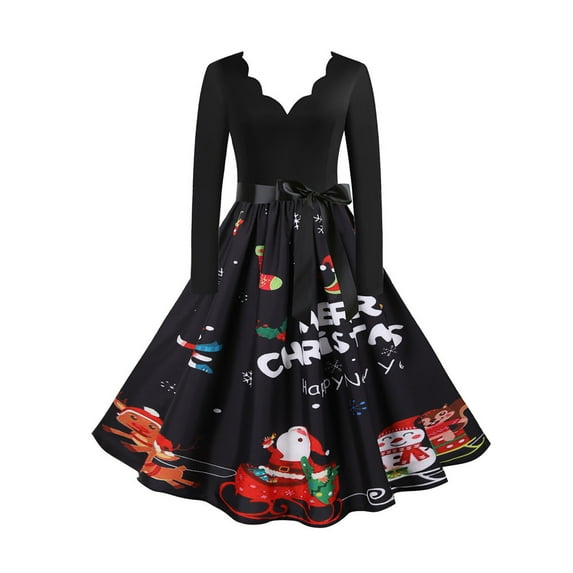 Lilgiuy Womens V-Neck Long Sleeves Christmas Party Dress Ladies Vintage Dress Red Fall Dresses for 2022 Spring Winter