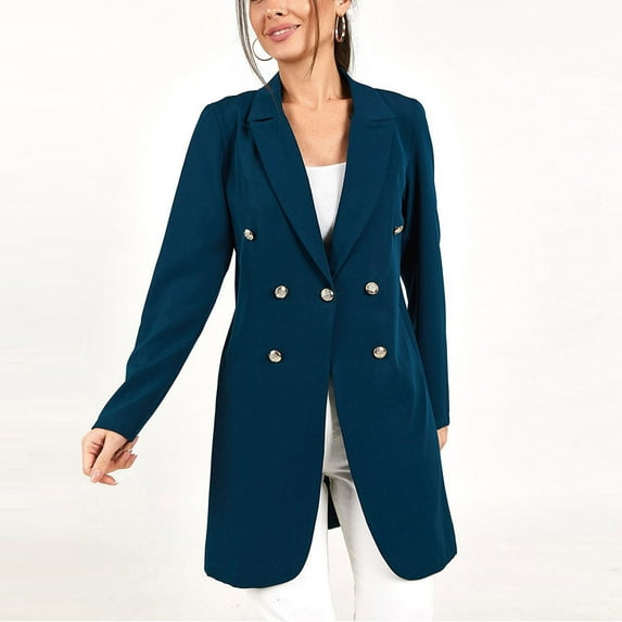 Lilgiuy Womens Warm Faux Coat Cardigan Winter Solid Long Sleeve Outerwear(Blue,6) Winter Fashion 2022