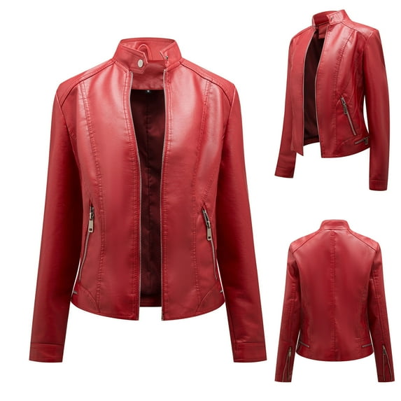 Lilgiuy Womens Warm Long Sleeve Jacket Slim Winter Parkas Faux Leather Hoodless Coats Wine,8(L) Winter Fashion 2022