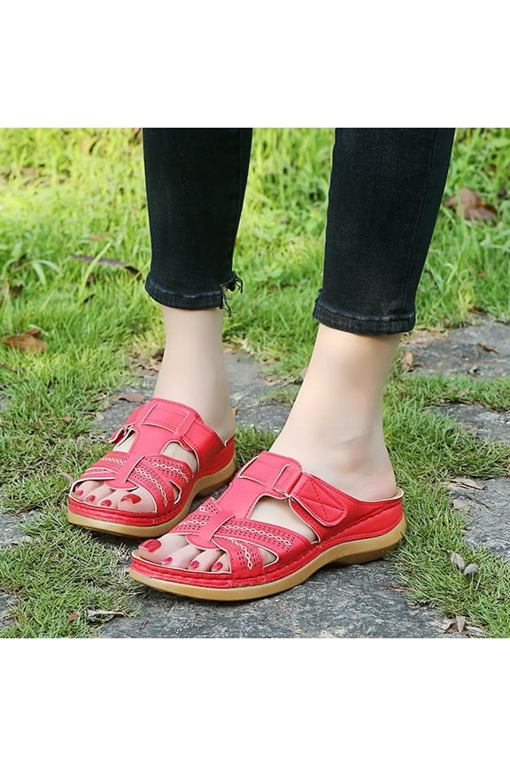 Womens Wedge Slide Sandals Casual Summer Platform Sandals Comfortable Open Toe Slides Shoes for Work Office Business(Red,8)