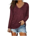 thumbnail image 1 of Lilgiuy Womens Winter Sexy V Neck Long Sleeve Tops Solid Regular Blouse Basic Versatile Tees, 1 of 5