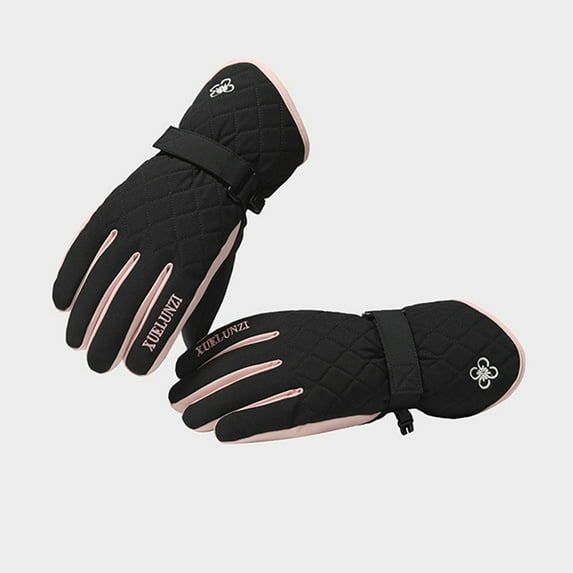 Lilgiuy Womens Winter Snow Gloves Fashion Warm Waterproof Windproof Cold Weather Snowboard Mittens for Girls Skiing Motorcycle Cycling Driving Black(One Size)