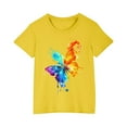 thumbnail image 1 of Lilgiuy Youth Butterfly Printed Girls T-Shirt Colorful Graphic Summer Casual Short Sleeve Crew Neck Loose Tees Top for Boys and Girls (Yellow,7-8 Years), 1 of 5