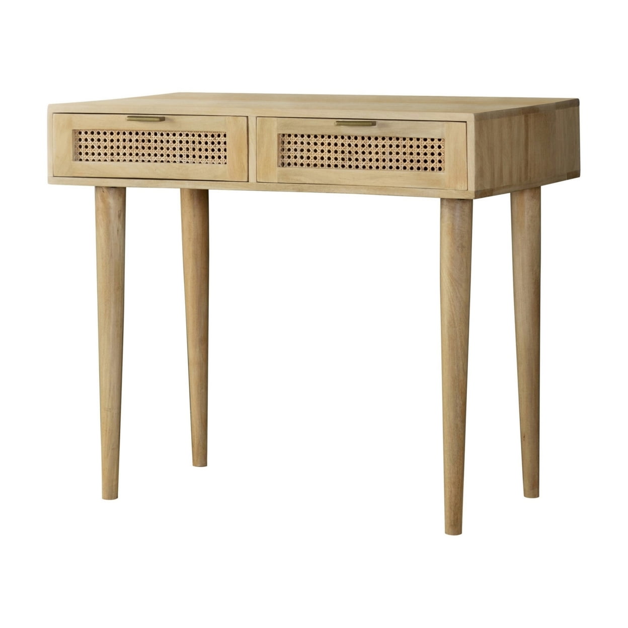 Lili 36 Inch Brown Mango Wood Writing Desk with Cane Drawers
