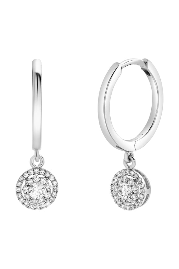 Lilia Pave Round Diamond Drop Huggie Hoop Earrings in 14K Gold