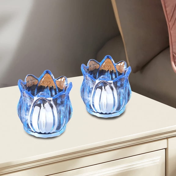 Liliaceous Flower Shaped Glass Candle Holder | 2-Pack Tea Light Candle Jars for Wedding Party Table Centerpiece & Romantic Decor