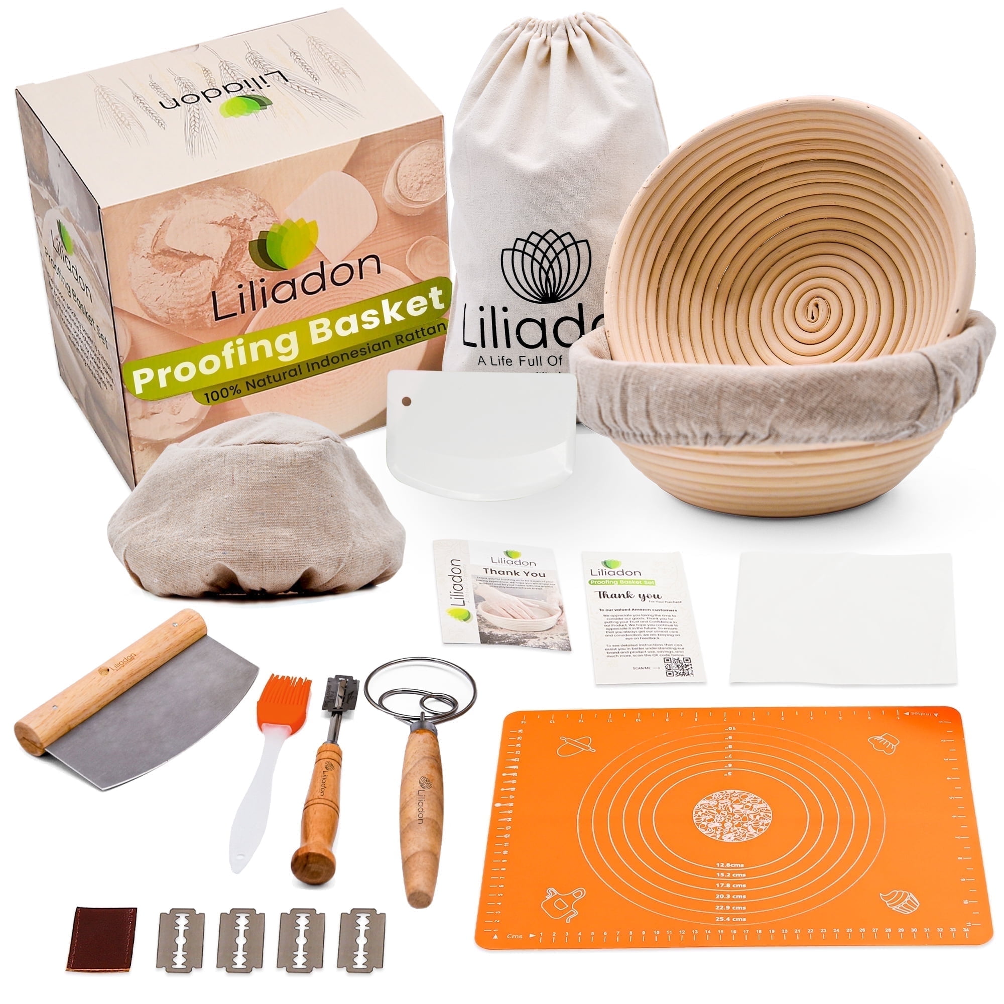 Natural Rattan 11-Piece Bread Proofing Basket Kit