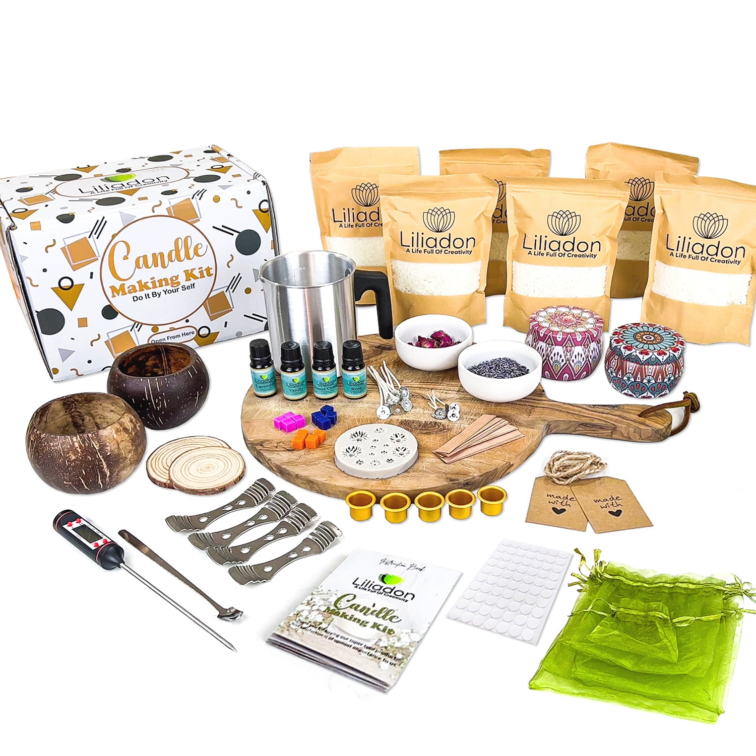 Liliadon Pack of 17 Soy Candle Making Kit with 40 oz Soy Wax, Pleasant