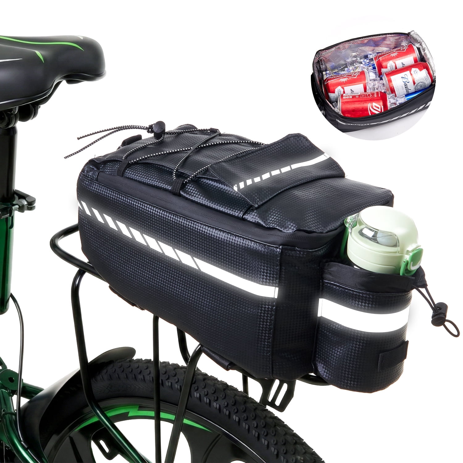 Lictin Insulated Bike Bag For Bicycles, Waterproof Bike Pannier Bag with Reflector & Shoulder Strap, 10L Capacity Rear Rack Bag, Black
