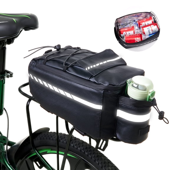 Lilian&Gema Insulated Bike Bag For Bicycles, Waterproof Bike Pannier Bag with Reflector & Shoulder Strap, 10L Capacity Rear Rack Bag, Black