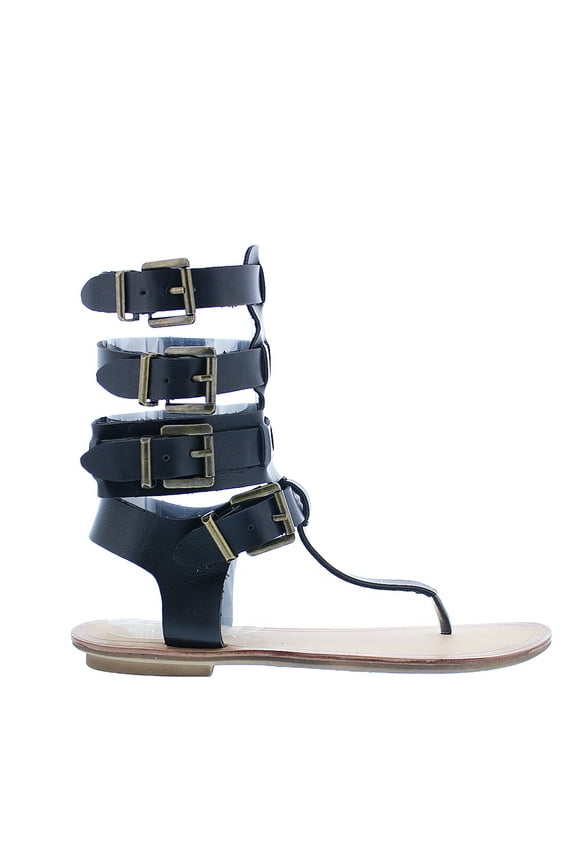 AVIS-3 Women Leatherette Strappy T-Strap Gladiator Thong Sandal - Black