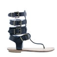 thumbnail image 1 of Liliana AVIS-3 Women Leatherette Strappy T-Strap Gladiator Thong Sandal - Black, 1 of 2