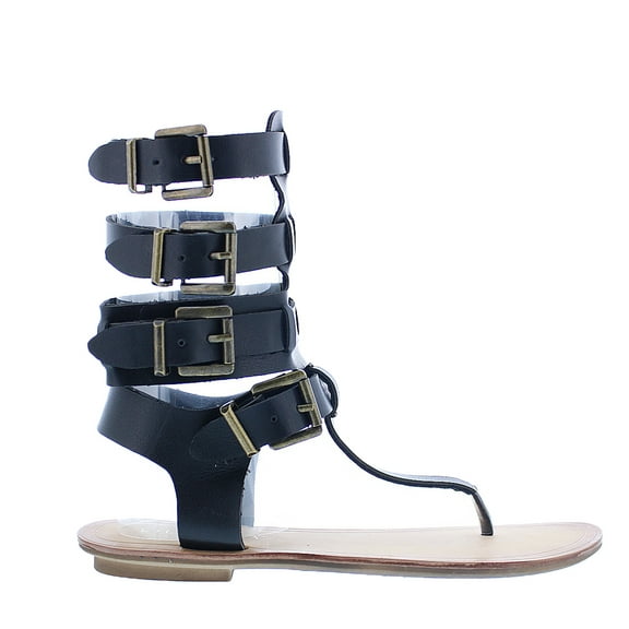 Liliana AVIS-3 Women Leatherette Strappy T-Strap Gladiator Thong Sandal - Black