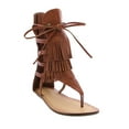 thumbnail image 1 of Liliana AVIS-4 Women's Flat Lace Up 3 Layers Fringe Flip Flop Gladiator Sandal, 1 of 6