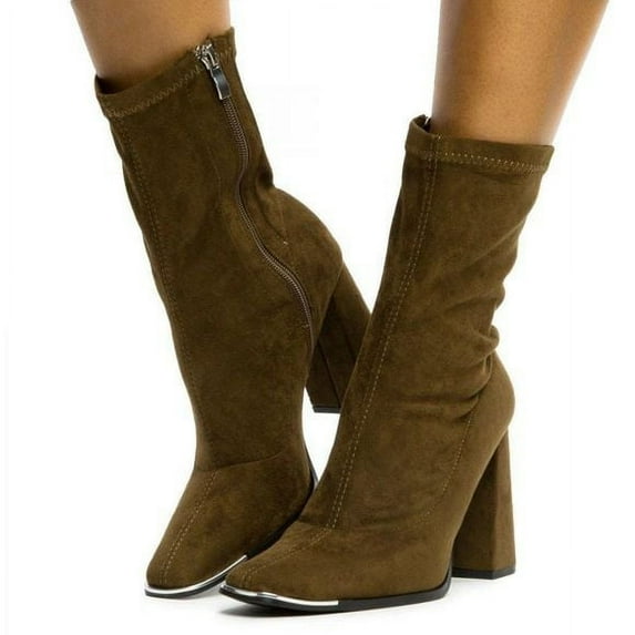 Liliana Alex-1 Women's Size 8 Squared Toe Vegan Suede Chunky Heel Booties
