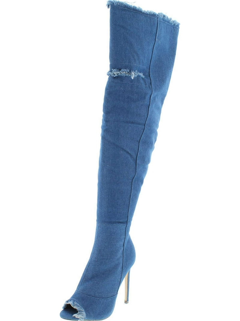 【HI FI FNK】Toe Curved Denim Liliana Barbara-13 Thigh High Over Knee Denim Open Toe